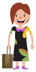 Image showing A young woman in a dress smiling and holding her bag illustratio