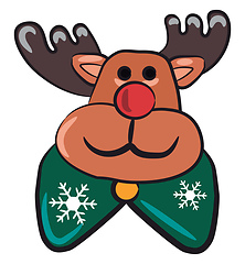 Image showing Reindeer decoration with green bow tie vector or color illustrat