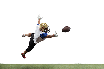 Image showing American football player in action isolated on white studio background