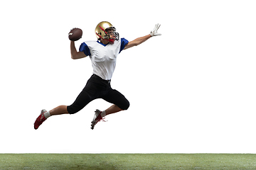 Image showing American football player in action isolated on white studio background