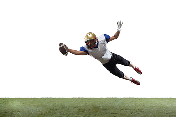 Image showing American football player in action isolated on white studio background