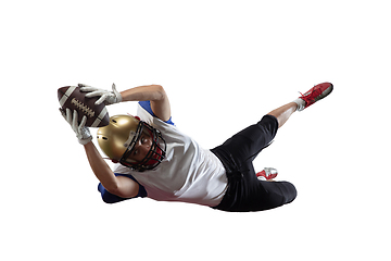 Image showing American football player in action isolated on white studio background
