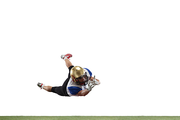 Image showing American football player in action isolated on white studio background