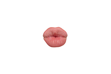 Image showing Close up view of female mouth wearing nude lipstick isolated over white studio background