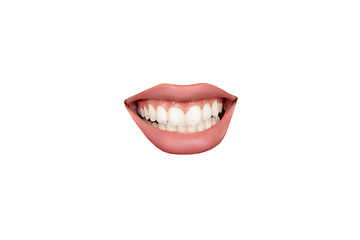 Image showing Close up view of female mouth wearing nude lipstick isolated over white studio background