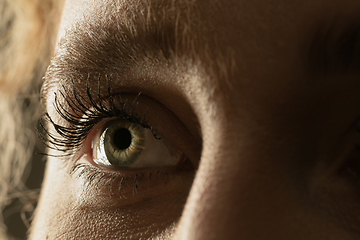 Image showing Close up of face of beautiful caucasian young woman, focus on eyes