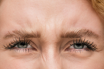 Image showing Close up of face of beautiful caucasian young woman, focus on eyes