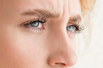 Image showing Close up of face of beautiful caucasian young woman, focus on eyes