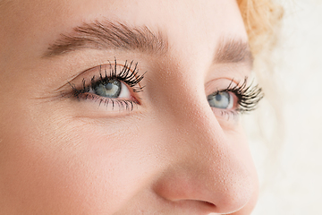 Image showing Close up of face of beautiful caucasian young woman, focus on eyes