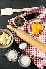 Image showing rolling pin, butter, eggs, flour and chocolate