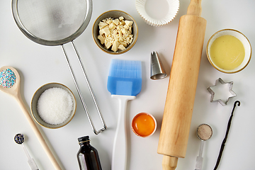 Image showing cooking ingredients and kitchen tools for baking