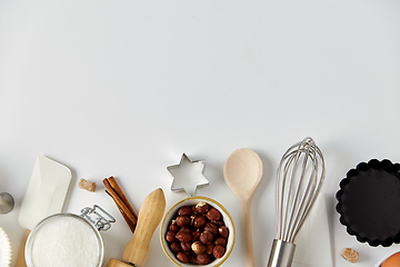 Image showing cooking ingredients and kitchen tools for baking