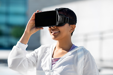 Image showing happy african american woman with vr glasses