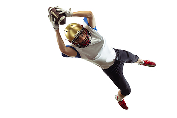 Image showing American football player in action isolated on white studio background