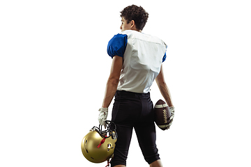 Image showing American football player in action isolated on white studio background