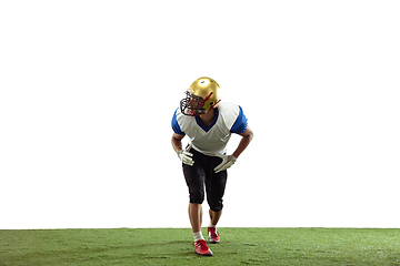 Image showing American football player in action isolated on white studio background