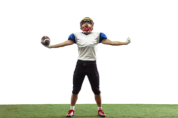 Image showing American football player in action isolated on white studio background