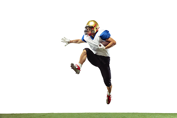 Image showing American football player in action isolated on white studio background