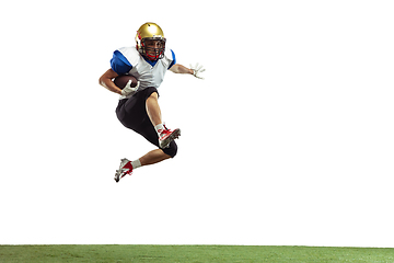 Image showing American football player in action isolated on white studio background