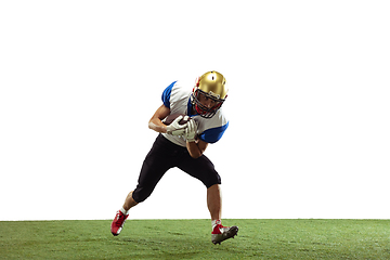 Image showing American football player in action isolated on white studio background