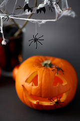 Image showing pumpkins, candles and halloween decorations