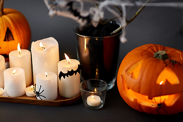 Image showing pumpkins, candles and halloween decorations