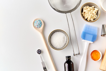 Image showing cooking ingredients and kitchen tools for baking