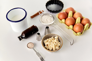 Image showing cooking ingredients and kitchen tools for baking