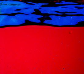 Image showing Close up view of the cold and fresh cola with bright bubbles in neon light