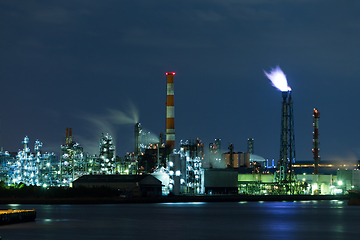 Image showing Refinery petrochemical factory at night