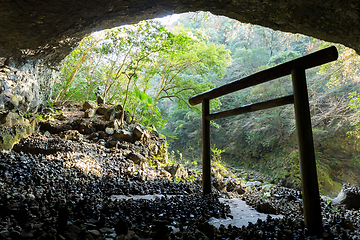 Image showing Shinto shrine gateway in the cave