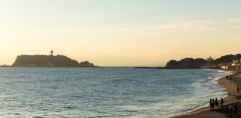 Image showing Yuigahama coast of Shonan at sunset