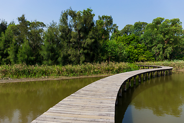 Image showing Wooden bridge in the park