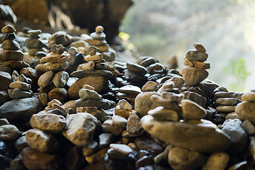 Image showing Stones piles in balance at outdoor