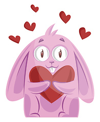 Image showing Pink bunny holding a heart vector illustration on white backgrou