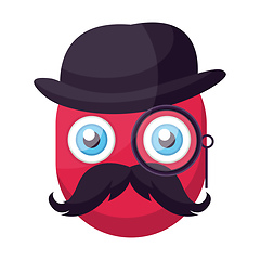 Image showing Deep pink old emoji face with hat mustashes and monocular vector