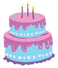 Image showing A two layered-cake with blue and violet decoration and glowing c