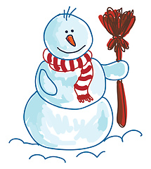 Image showing A snowman wearing muffler vector or color illustration