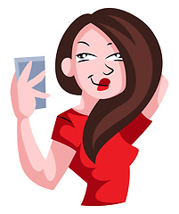 Image showing Beautiful brunette taking selfies illustration vector on white b