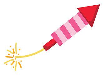 Image showing Red and pink striped firework rocket with a lit fuse vector illu