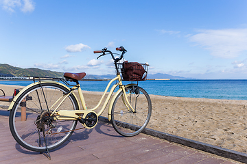 Image showing Bike at seaside with sunshine