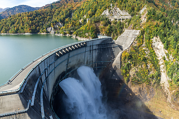 Image showing Kurobe Dam and rainbow