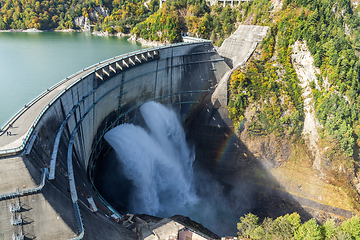 Image showing Kurobe Dam and rainbow