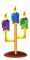 Image showing Vector illustration of purple blue and green candles in golden c