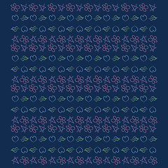 Image showing A regular pattern of lips stars flowers and hearts arranged in r