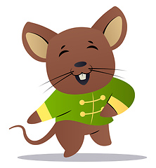 Image showing Cartoon mouse in green chinese suit vector illustartion on white