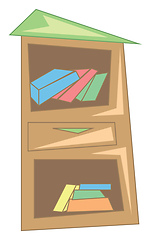 Image showing A wooden book shelf with loads of books stacked inside vector co
