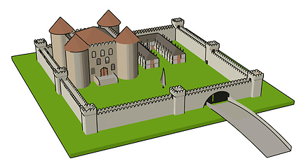 Image showing Simple vector illustration of a medieval castle with fortified w