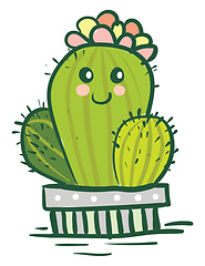 Image showing A beautifully decorated cactus plant emoji with flower crown vec