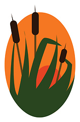 Image showing Clipart of bamboo plants with rising sun in the background vecto